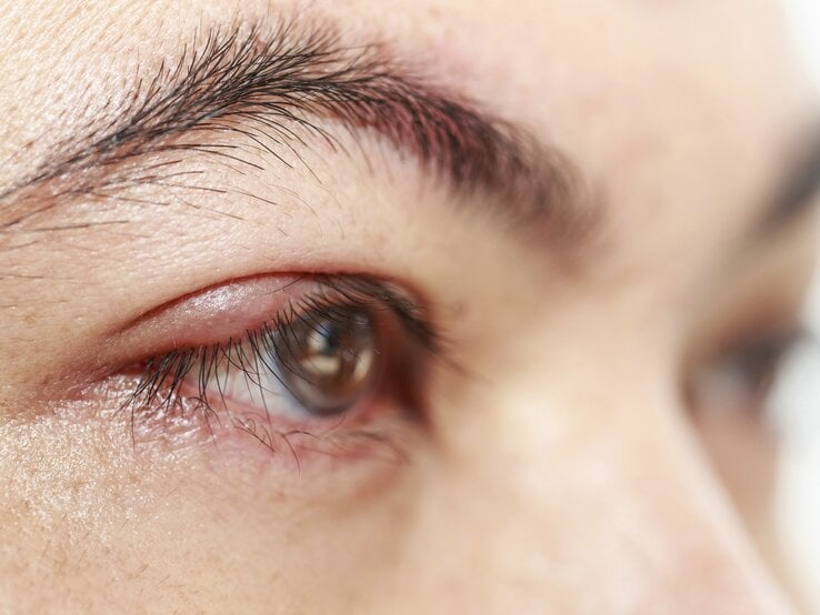 Ein Mensch hat ein leicht gerötetes Auge. | © iStock/PhanuwatNandee
