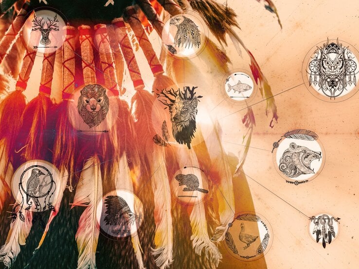 Collage mit den Symbolen des indianischen Horoskopes.