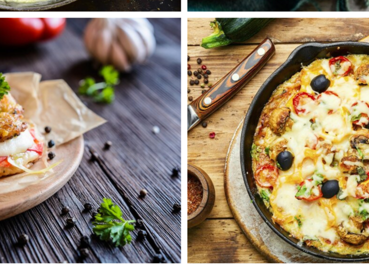 Vier Low-Carb-Gerichte in einer Collage. 