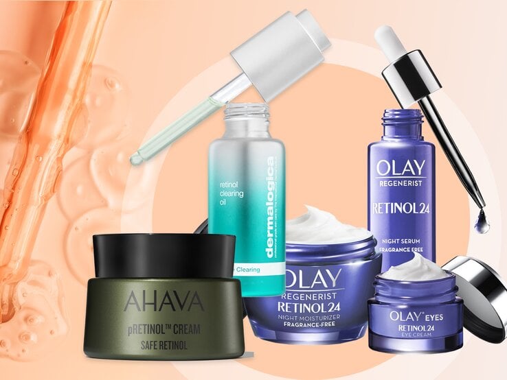 Retinol Clearing Oil von dermalogica, pRetinol Cream von AHAVA und  "Retinol24", die Retinol-Regenerist-Serie von Olay