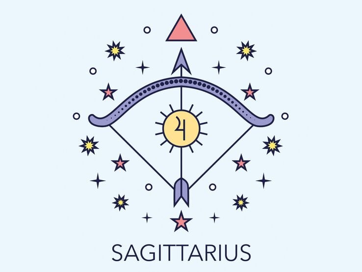 Zeichnung des astrologischen Symbols für das Sternzeichen Schütze vor hellblauem Hintergrund. | © Getty Images/goroskop