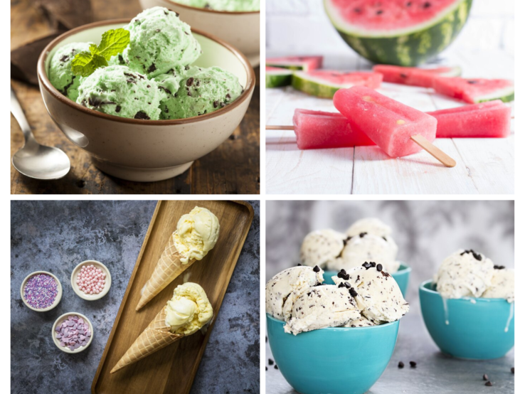 Verschiedene selbstgemachte Eiscremes in einer Collage