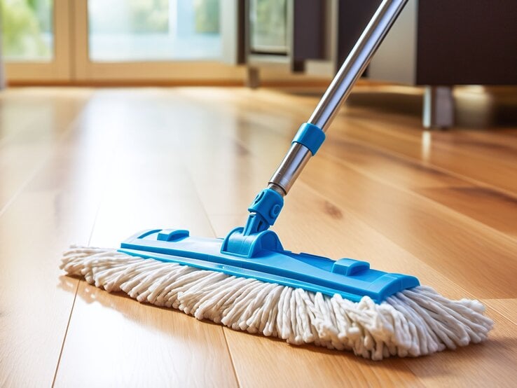 Boden wird mit Wischmopp gewischt