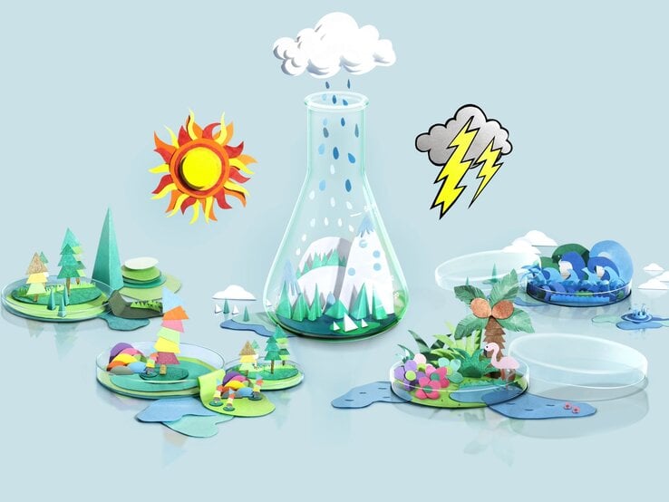 Gutes Wetter und Schlechtes Wetter dargestellt mit Papierkunst, ist zu sehen