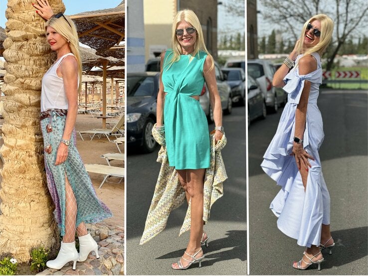 Collage aus drei Fotos von Renate Zott in verschiedenen sommerlichen Outfits. | © Renate Zott
