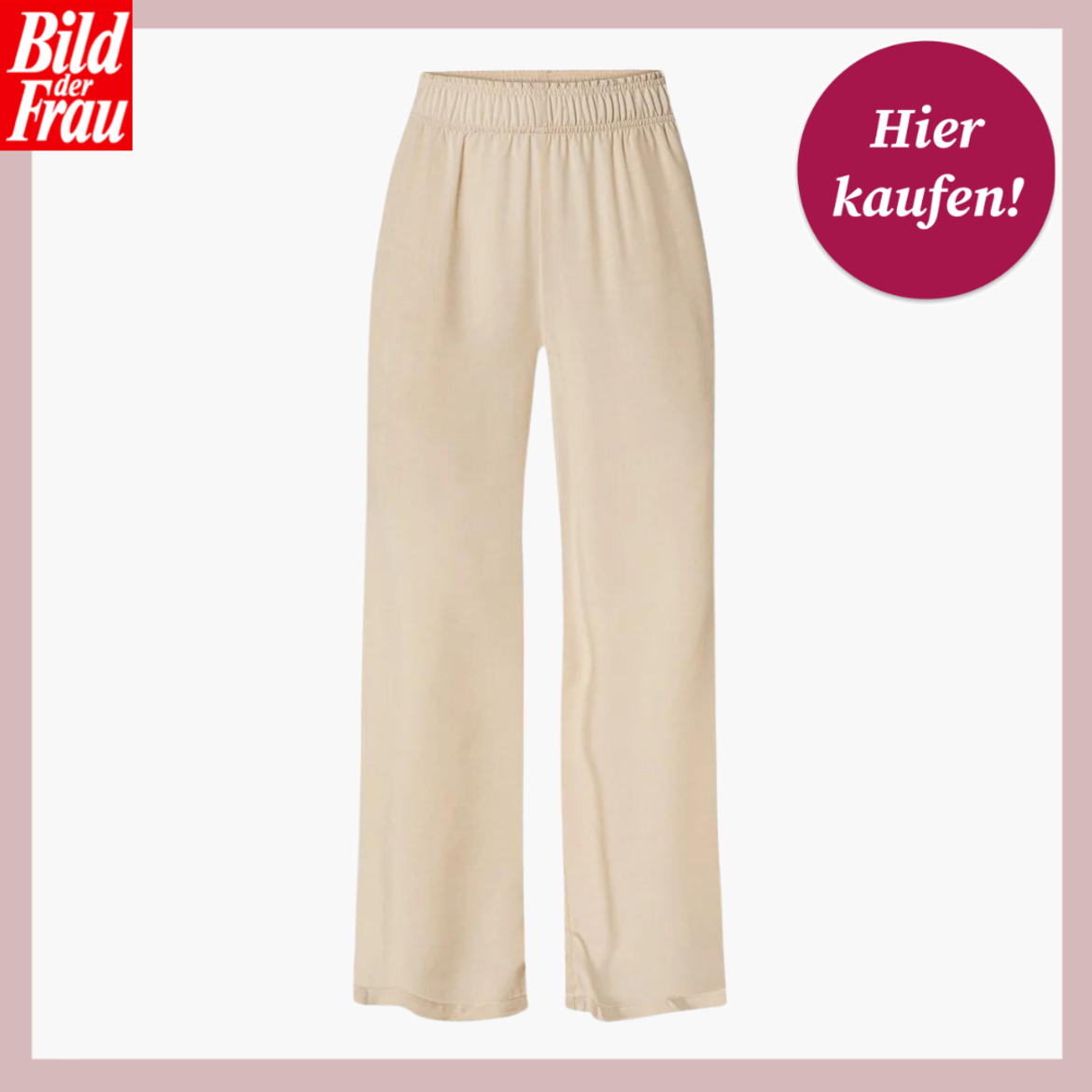 Werbebild einer sommerlichen Hose in Beige. Die Hose ist lang und hab einen bequemen Gummizug an der Taille. | © Lidl