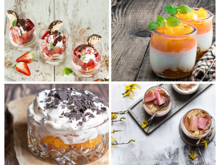 Collage mehrerer Desserts im Glas